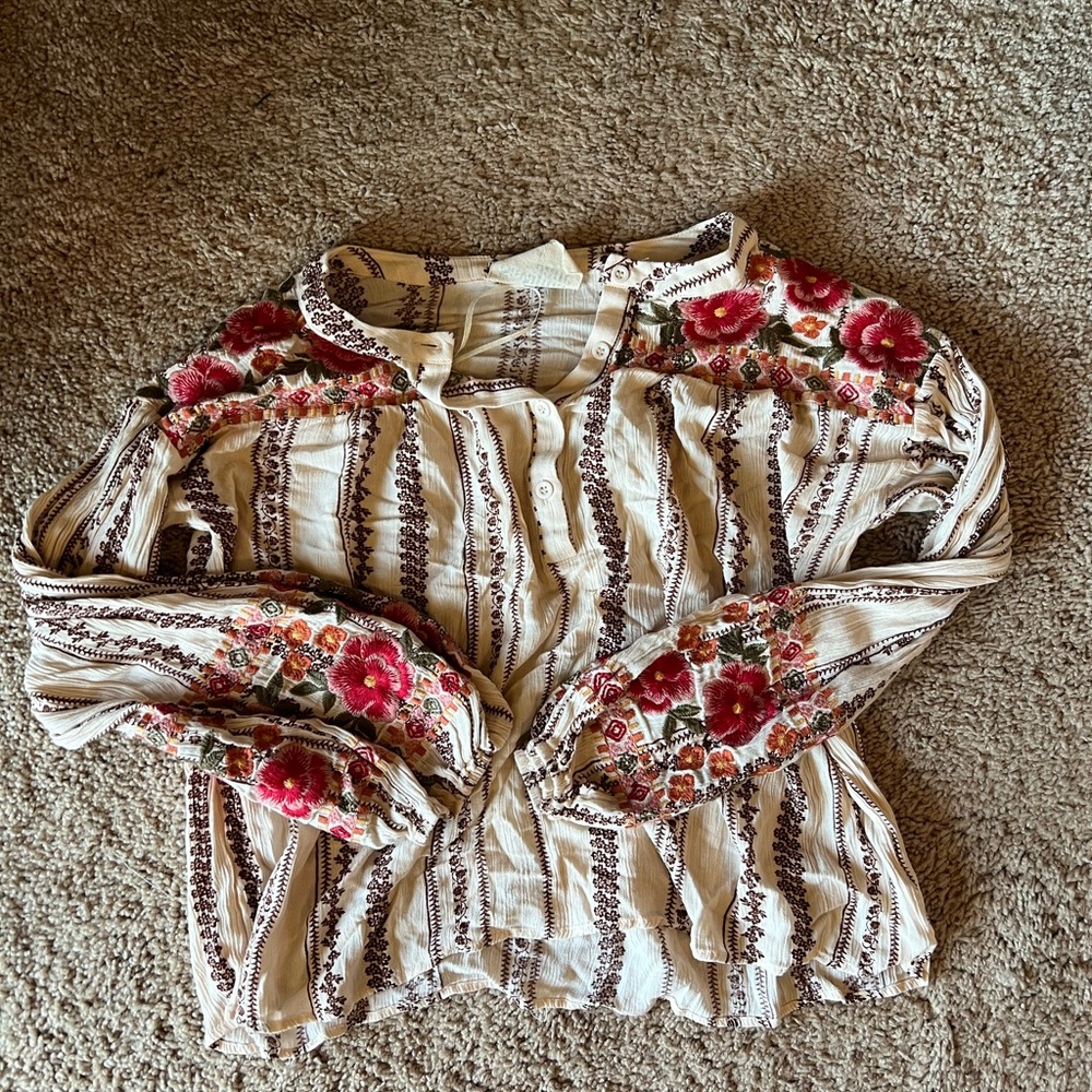 Savanna Jane Striped Blouse with Floral Embroidery
